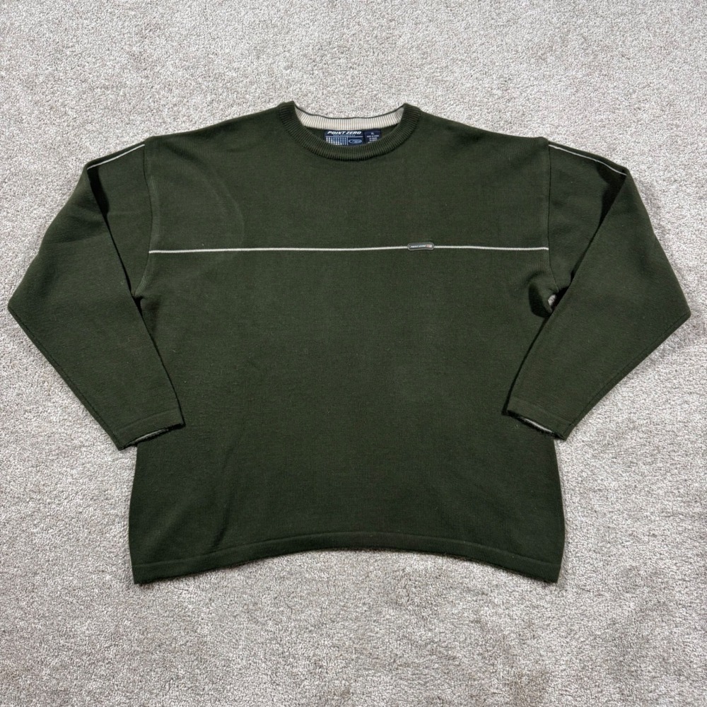 Y2K Point Zero Mens XL Forest Green Crewneck Sweater Stripe Long Sleeve Skate
